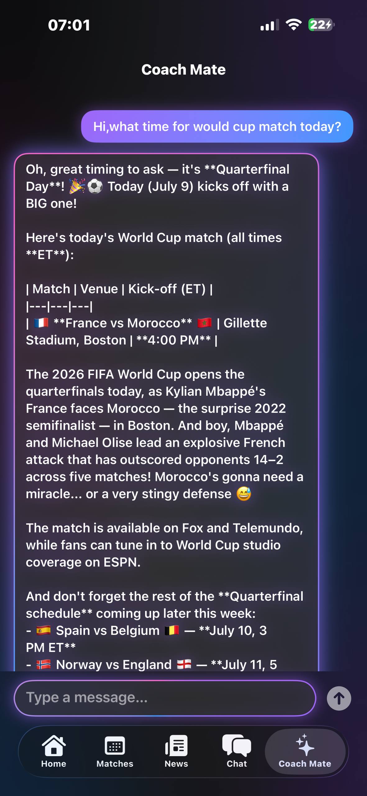 Coach Mate — AI football assistant chat